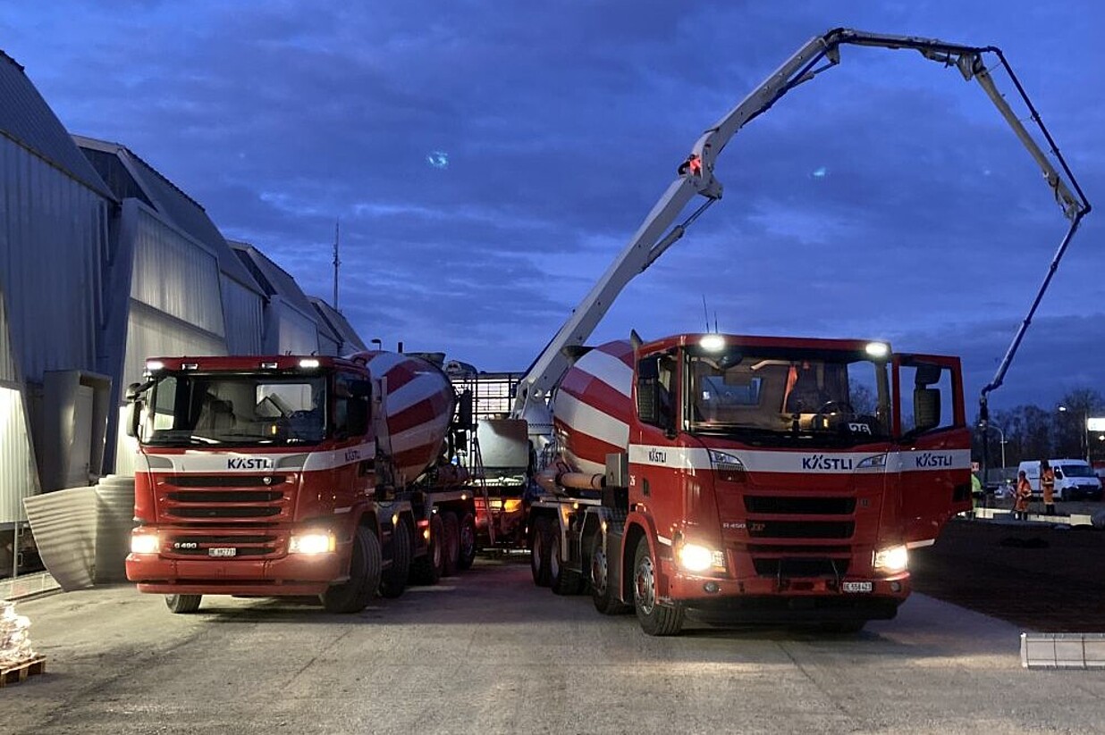 Die erste Lieferung von 255 m3 zirkulit® Beton ins Tramdepot Bern